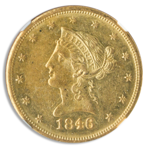 1846/5-O $10 Liberty S.S. Republic Double O NGC AU58