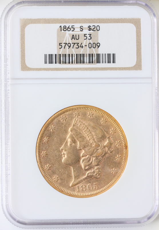 1865-S $20 Liberty NGC AU53 1865-S $20 Liberty NGC AU53