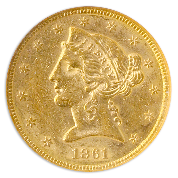 1861 $5 Liberty Gold Half Eagle NGC AU55 1861 $5 Liberty Gold Half Eagle NGC AU55