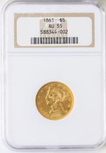 1861 $5 Liberty Gold Half Eagle NGC AU55