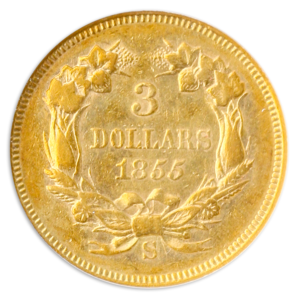 1855-S $3 Gold NGC AU53