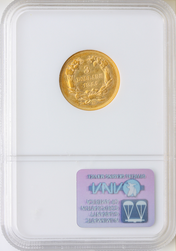 1855-S $3 Gold NGC AU53