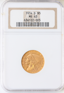 1914-D $5 Indian Head Gold Half Eagle NGC MS63