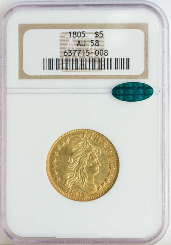 1805 $5 Draped Bust NGC AU58 CAC 1805 $5 Draped Bust NGC AU58 CAC