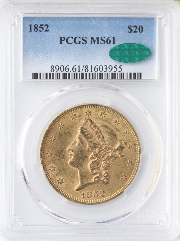 1852 $20 Liberty PCGS MS61 CAC 1852 $20 Liberty PCGS MS61 CAC