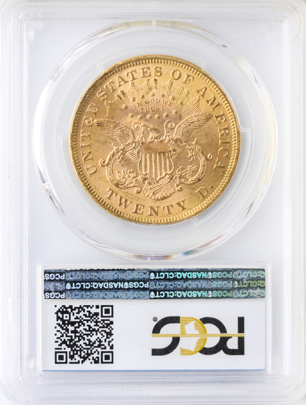 1873 $20 Liberty Open 3 PCGS MS62 CAC +