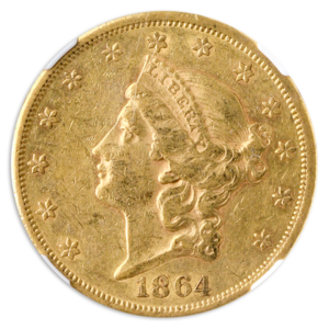 1864 $20 Liberty NGC AU53 CAC