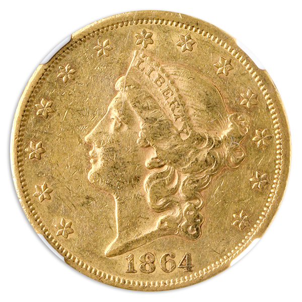 1864 $20 Liberty NGC AU53 CAC 1864 $20 Liberty NGC AU53 CAC