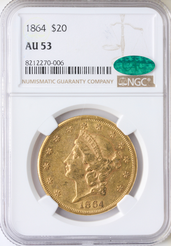 1864 $20 Liberty NGC AU53 CAC 1864 $20 Liberty NGC AU53 CAC