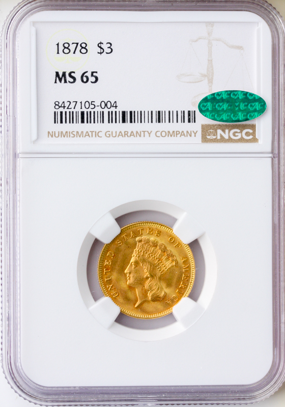 1878 $3 Gold NGC MS65 CAC