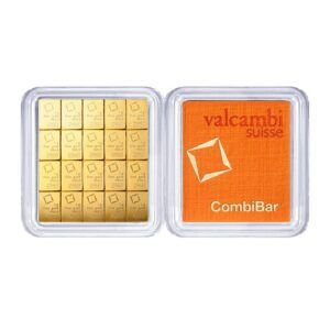 Valcambi-Suisse-CombiBar-showing-20-individual-1-gram-scored-gold-pieces-in-clear-case-with-orange-branded-reverse-displaying-diamond-logo