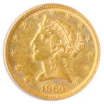1860-D $5 Liberty PCGS AU58
