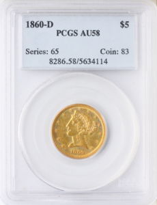 1860-D $5 Liberty Head Half Eagle PCGS AU58