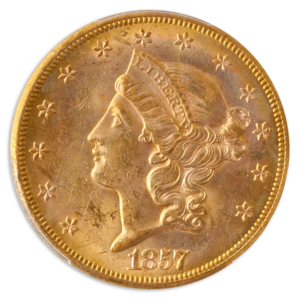 1857-S $20 Liberty SSCA PCGS AU58 CAC