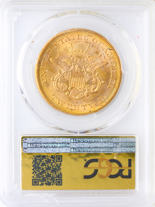 1857-S $20 Liberty SSCA PCGS AU58 CAC 1857-S $20 Liberty SSCA PCGS AU58 CAC