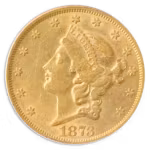 1873 $20 Liberty Open 3 PCGS AU50