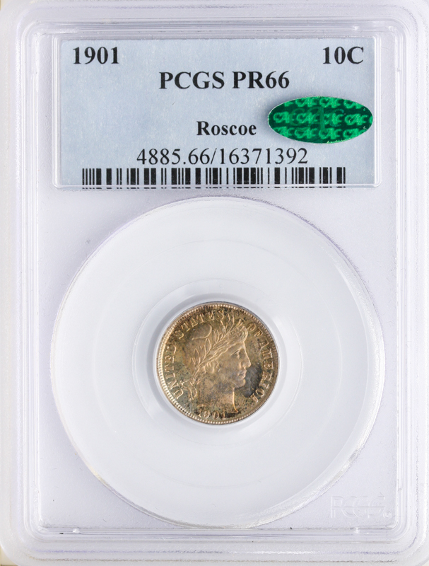 1901 BARBER DIME 4885 PCGS PR66 CAC