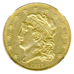 1831 $5 Capped Head Large 5D NGC AU58