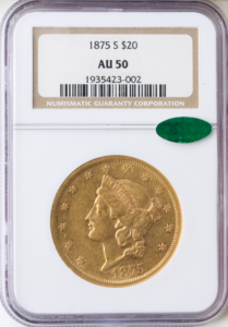 1875-S $20 Liberty NGC AU50 CAC