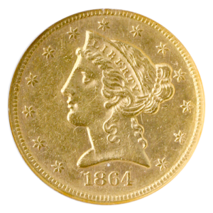 1864 $5 Liberty NGC AU58