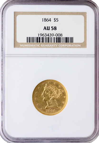 1864 $5 Liberty NGC AU58