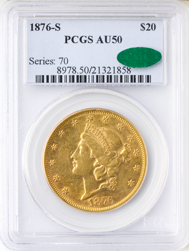1876-S $20 Liberty PCGS AU50 CAC
