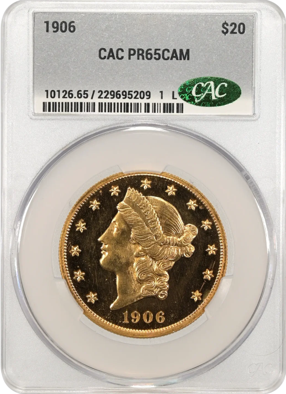 1906 $20 Liberty CACG PR65 CAMEO