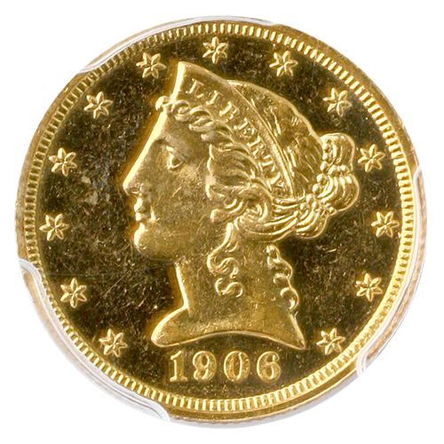 1906 $5 Liberty Head Half Eagle PCGS PR63 CAC 1906 $5 Liberty Head Half Eagle PCGS PR63 CAC