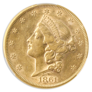 1861 $20 Liberty CACG AU55