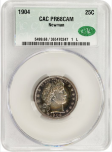 1904 25C Barber Quarter CACG PR68 Cameo