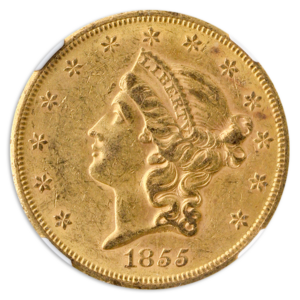 1855-S $20 Liberty NGC AU58 CAC