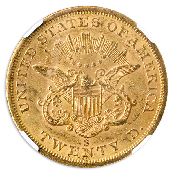 1855-S $20 Liberty NGC AU58 CAC