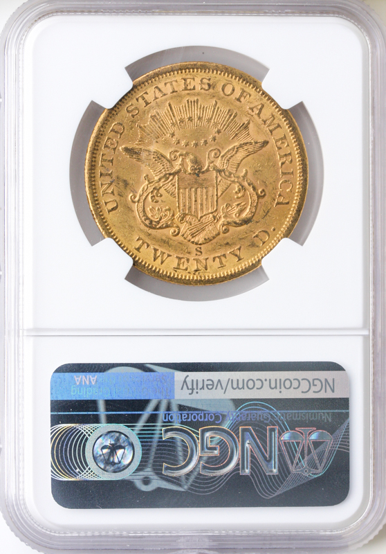 1855-S $20 Liberty NGC AU58 CAC