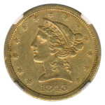 1843-O $5 Liberty Large Letters NGC AU55 CAC