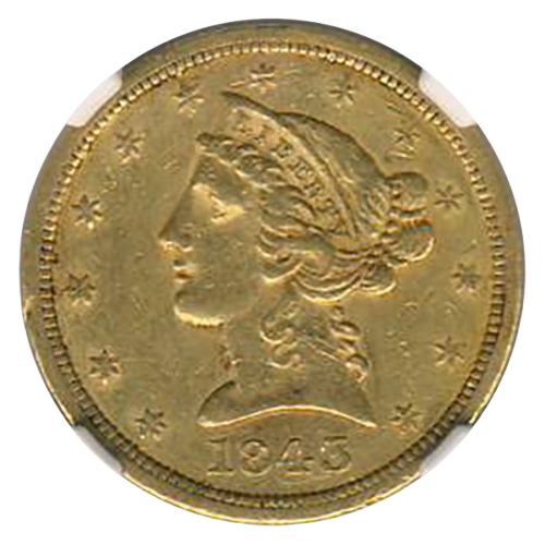 1843-O $5 Liberty Large Letters NGC AU55 CAC 1843-O $5 Liberty Large Letters NGC AU55 CAC