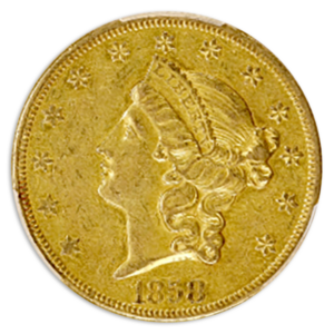 1858-O $20 Liberty PCGS AU55 CAC