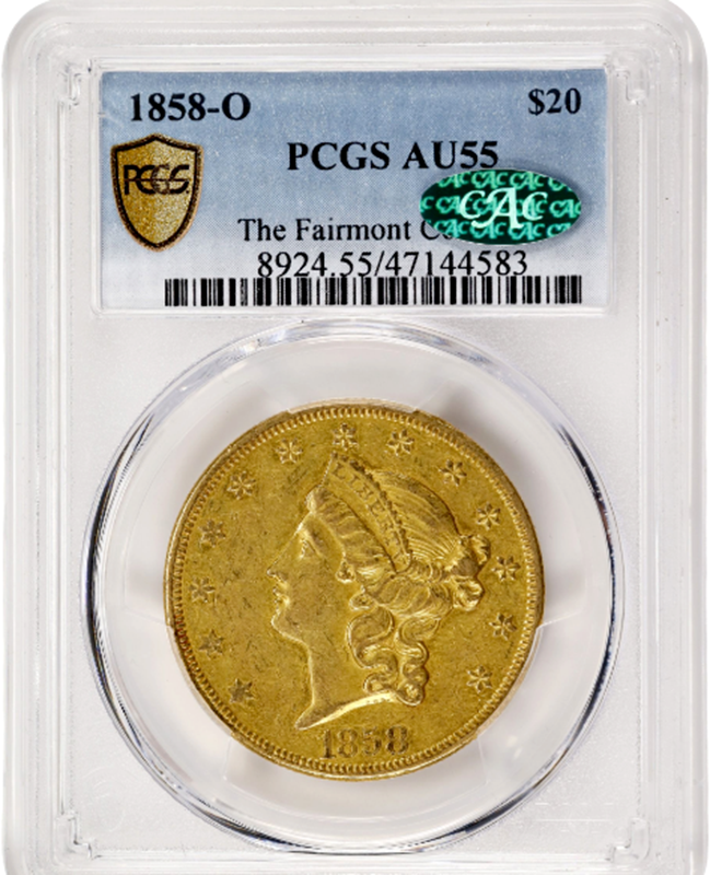 1858-O $20 Liberty PCGS AU55 CAC