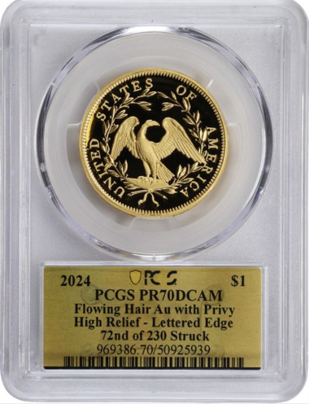2024 $1 Flowing Hair Gold High Relief 230th Anniversary PCGS PR70