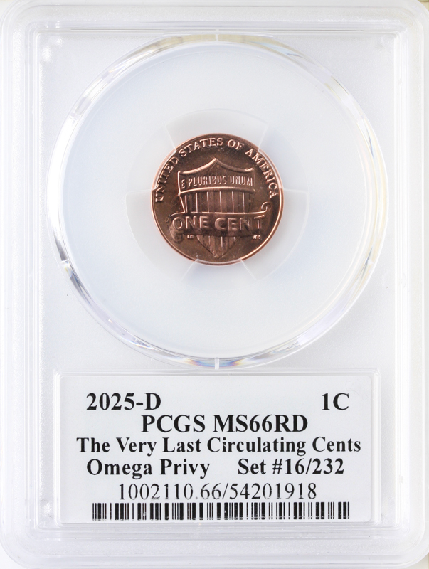 2025-D Omega Lincoln Cent #16 PCGS MS66RD
