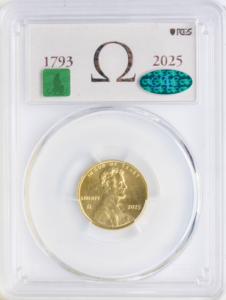 2025 1C Omega Lincoln Cent Gold #44 PCGS MS69 CAC