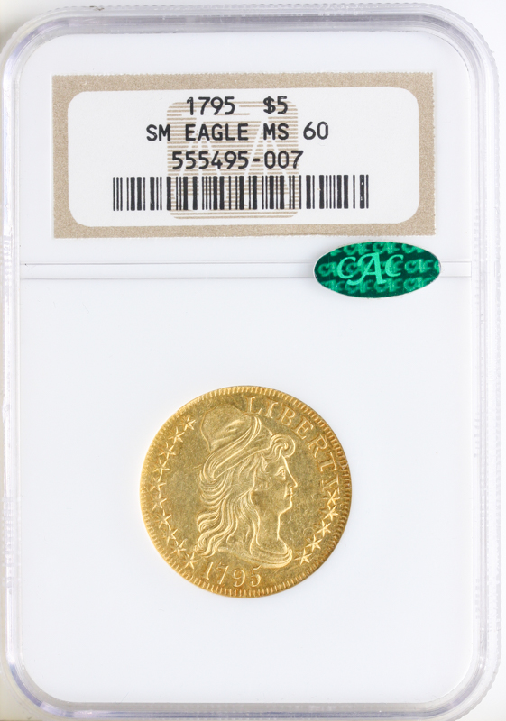 1795 $5 Draped Bust Small Eagle NGC MS60 CAC 1795 $5 Draped Bust Small Eagle NGC MS60 CAC