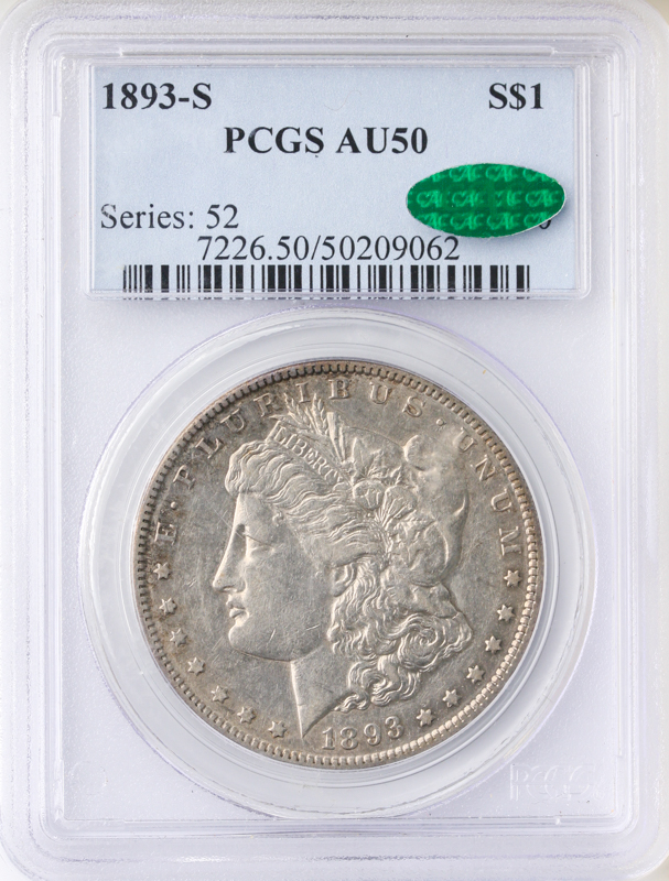 1893-S Morgan $1 PCGS AU50 CAC 1893-S Morgan $1 PCGS AU50 CAC
