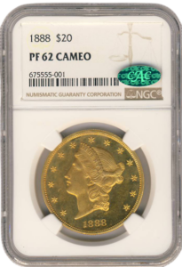 1888 $20 Liberty Head Double Eagle NGC PR62 Cameo CAC