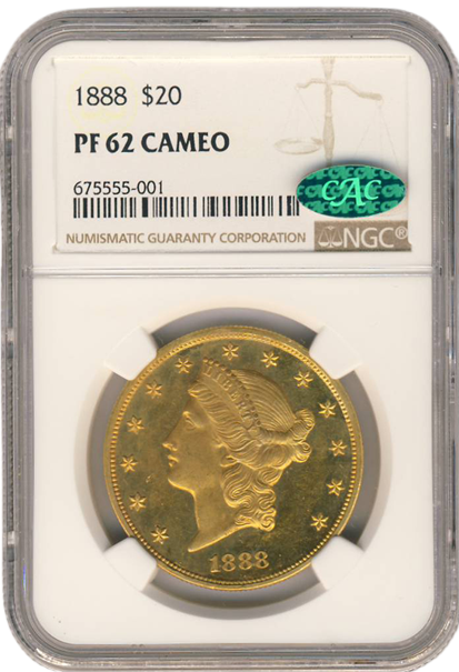 1888 $20 Liberty Head Double Eagle NGC PR62 Cameo CAC 1888 $20 Liberty Head Double Eagle NGC PR62 Cameo CAC