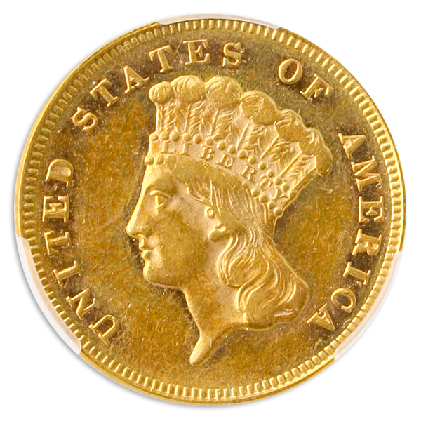 1872 $3 Indian Princess CACG AU58 1872 $3 Indian Princess CACG AU58