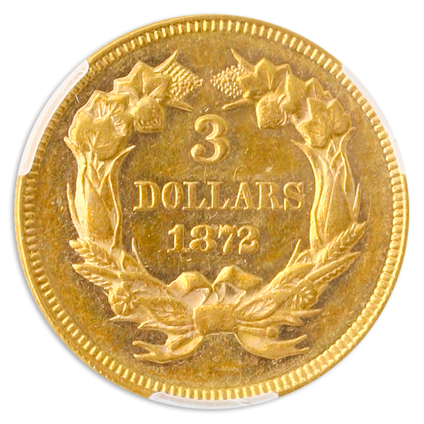 1872 $3 Indian Princess CACG AU58 1872 $3 Indian Princess CACG AU58