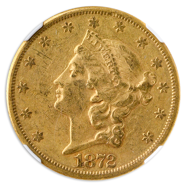 1872-CC $20 Liberty NGC AU55 CAC 1872-CC $20 Liberty NGC AU55 CAC