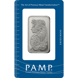 PAMP Suisse 1 oz platinum bar with Lady Fortuna design in sealed assay card