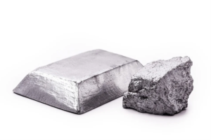 Platinum bar and raw platinum ore nugget