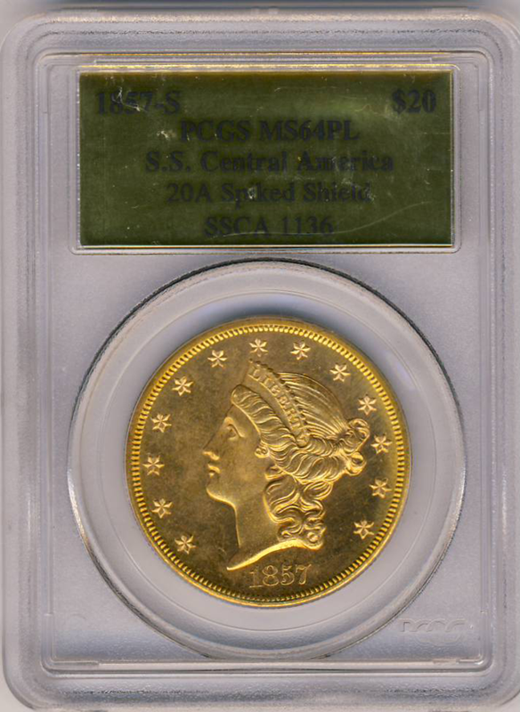 1857-S $20 Liberty SSCA PCGS MS64 PROOF LIKE 1857-S $20 Liberty SSCA PCGS MS64 PROOF LIKE